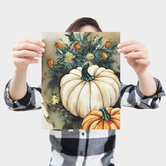 Wall Art Watercolor Floral Pumpkins Print Poster Card Unframed - Picture 4 of 10